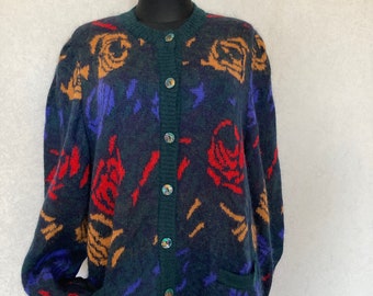 Super Kid Mohair Vintage Floral Strickjacke hergestellt in Italien. Größe 42, L-XL . Ganz neu!