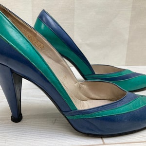 Vintage Charles Jourdan Paris Colorblock High Heel Pumps, Multicolour Fashion Women Shoes, made in France size 37