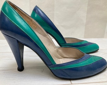 Vintage Charles Jourdan Paris Colorblock High Heel Pumps, Multicolour Fashion Women Shoes, made in France size 37