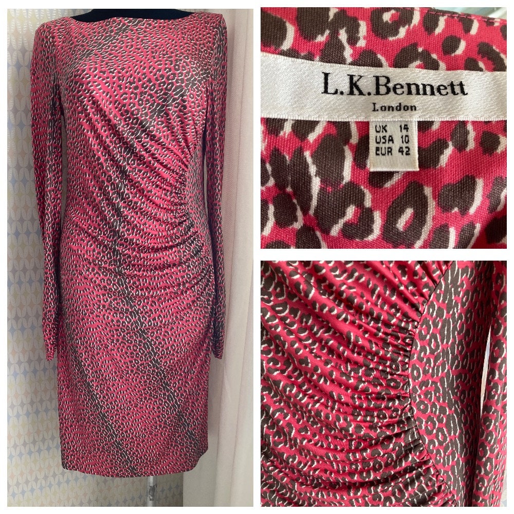 L.k.bennett Pure Silk Animal Leopard Print Long Sleeve Dress Size 12 UK Etsy