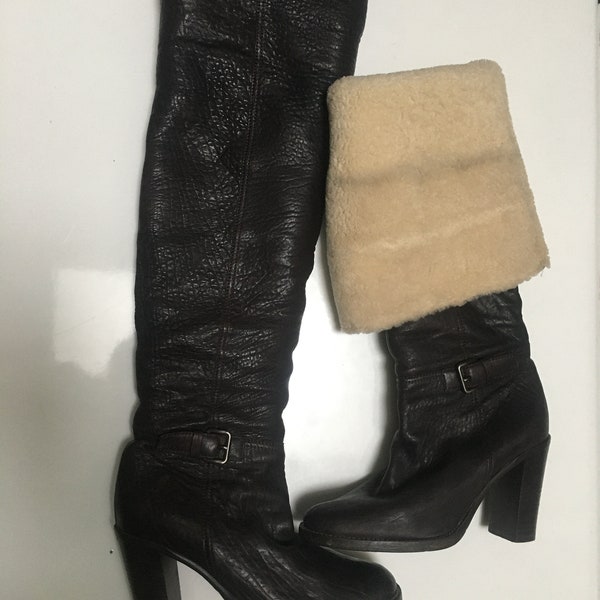 Veelau Meieer Damen Keilstiefel - Kniehoch Mit Umklappbarem Schaft