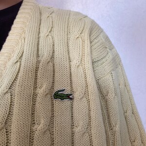 Vintage Chemise Lacoste made in France Lemon Yellow V-Neck Knitted Sweater size 6, fits modern L-XL image 7