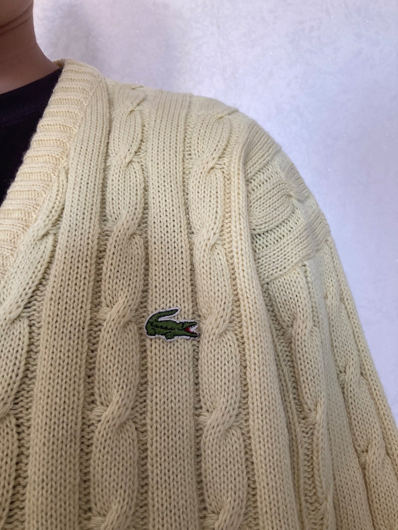 Vintage Chemise Lacoste made in France Lemon Yellow V-Neck Knitted Sweater size 6, fits modern L-XL image 7