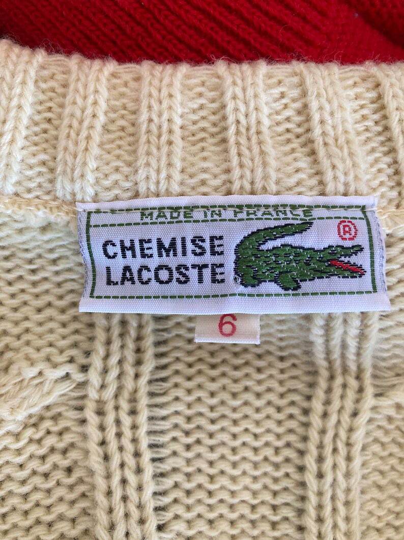 Vintage Chemise Lacoste made in France Lemon Yellow V-Neck Knitted Sweater size 6, fits modern L-XL image 9
