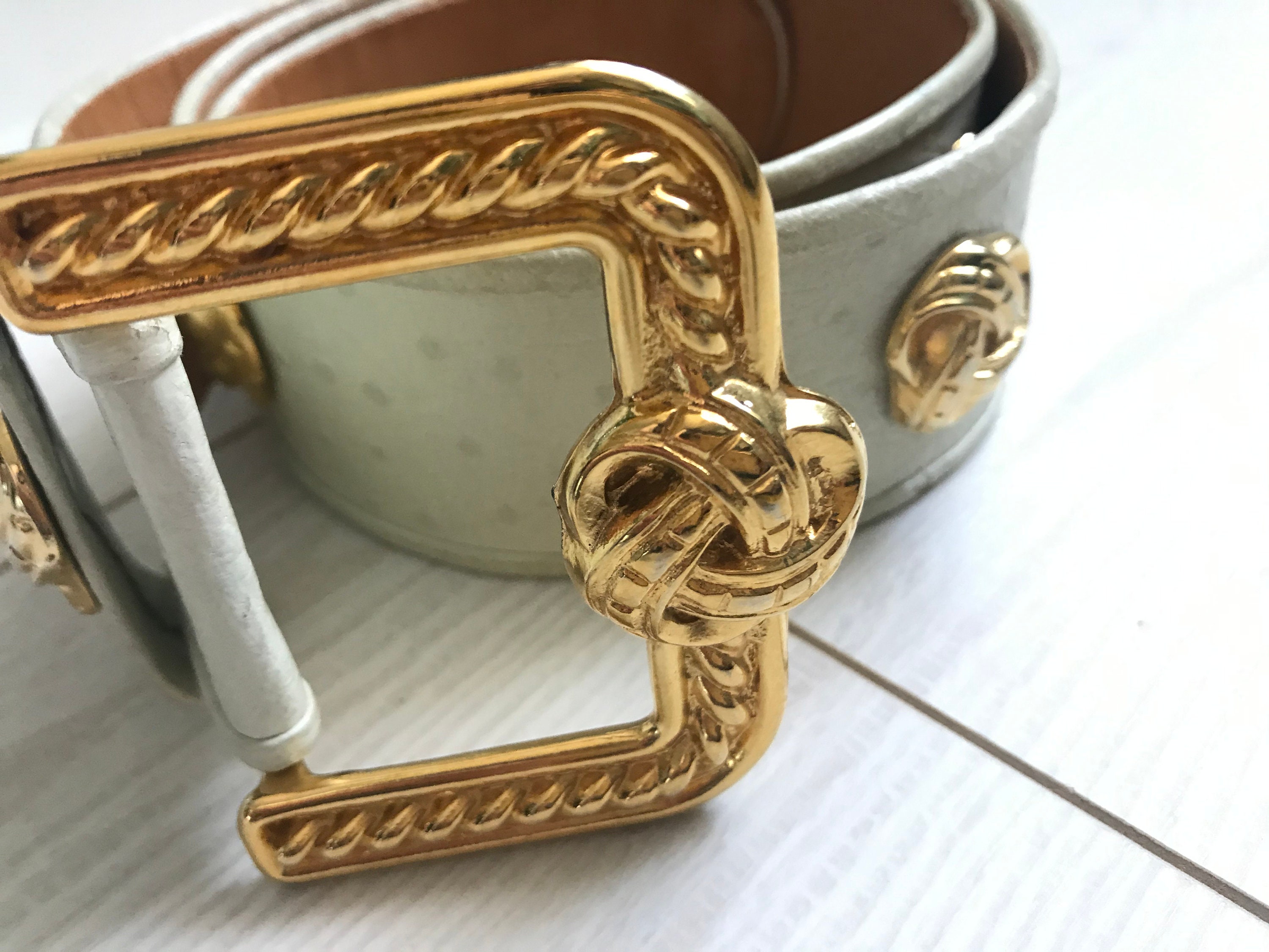 Vintage Genuine Ostrich Belt Green with Gold Buckle Made in England VTG Genuine Ostrich Brown Leather Gold Buckle Belt Made in  main image 2