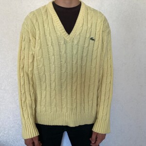 Vintage Chemise Lacoste made in France Lemon Yellow V-Neck Knitted Sweater size 6, fits modern L-XL image 2