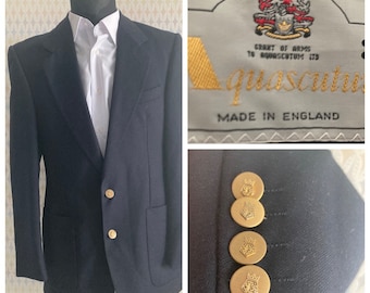 AQUASCUTUM Grant of Arms Navy Pure New Wool Single Breasted Men’s Club Blazer. Size 38, M. Made in England