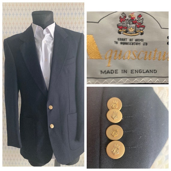 AQUASCUTUM Grant of Arms Navy Pure New Wool Single Breasted Men