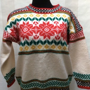 Hand Knitted Pure Wool Colorful Winter Sweater size fits S-M. Custom made, Christmas, Happy New Year