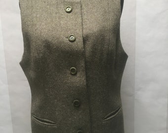 Custom made Tailored Tweed Wool Women Waistcoat, Vest, Khaki Green, size L-XL