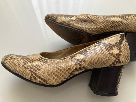 Vintage Handmade Real Snake Skin Leather Pumps He… - image 1