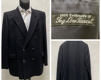 Vintage Loro Piana Pure Cashmere Fabric Handmade Men’s Double Breasted Blazer, Midnight Blue size 58, XL