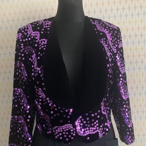 Vera Mont Vintage 1980s Crop Velvet Party Jacket with Sequins size M, made in W.-Germany