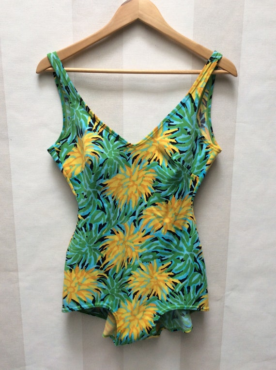 Vintage Swiss Sunflower One-Piece Swimsuit, Sun Bathi… - Gem