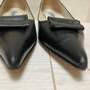 Y2K Bon Genie Grieder Black Leather Pointed Toe Kitten Heel Pump Shoes, Bow Front Detail size 36, US 5, UK 3 image 9