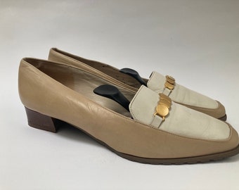 BALLY made in France Elegant Low Heel Soft Beige Leather Loafers, Comfortable Shoes , size 8 UK, 41 EU