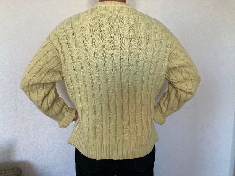Vintage Chemise Lacoste made in France Lemon Yellow V-Neck Knitted Sweater size 6, fits modern L-XL image 3