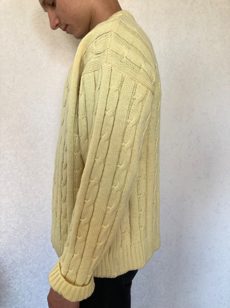 Vintage Chemise Lacoste made in France Lemon Yellow V-Neck Knitted Sweater size 6, fits modern L-XL image 4