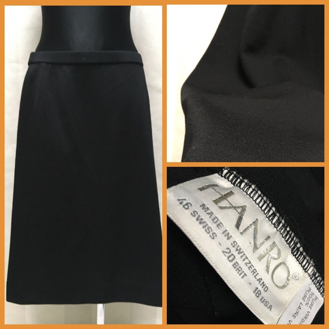 HANRO Made in Switzerland Pure New Wool Knitted Black Aline Skirt