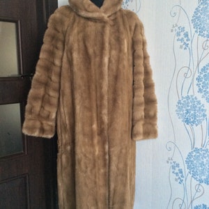Vintage DF Pret a Porter made in France Stunning Faux Mink Fur Long Coat Silky lining and leather panels , Custom made. Really unique piece