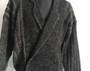 Selten! Vintage 80-90er BJorn Borg Collection Design Rohdi Heintz Wolle Chunky Knit Herren Kragen Cardigan, Größe L, made in Hong Kong