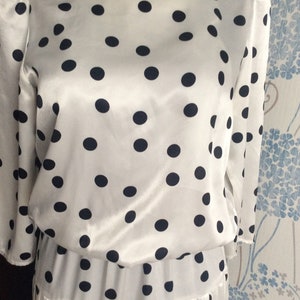 Vintage 80s Justina Made in England Satin Polka Dot Pleated Midi Dress size 12 UK fits modern M. Party, Summer Wedding, Ascot, Christening