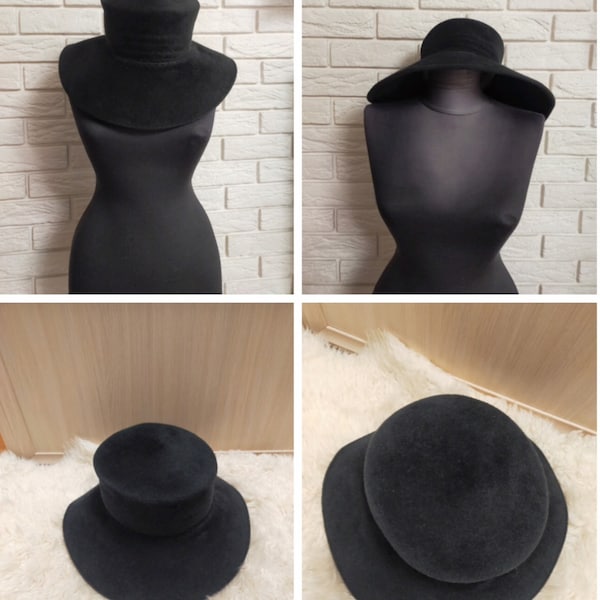 Vintage Frederick Fox London nach Vereinbarung zu ihrer Majestät die Königin Milliner Harrods Boutique Top Wollhut, Breite Krempen 55 cm