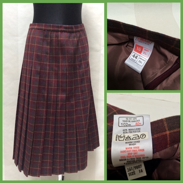 Vintage St. Michael Made in England Wool Blend Pleated Plaid Midi Skirt, size L. Brand new! Winter skirt