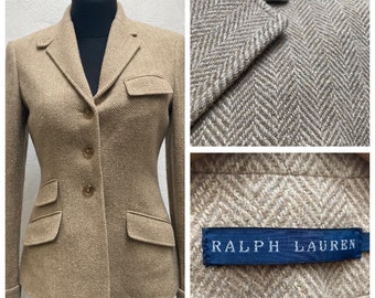 RALPH LAUREN Herringbone Wool, Silk Beige Fitted Blazer size 6 US, S-M