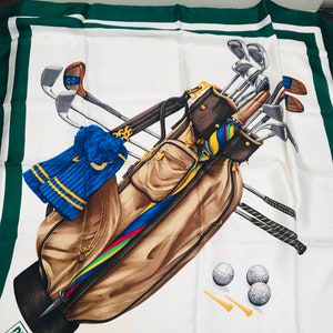 DAKS Golf Equipment Theme Silk Scarf , made in Italy 33”x33”