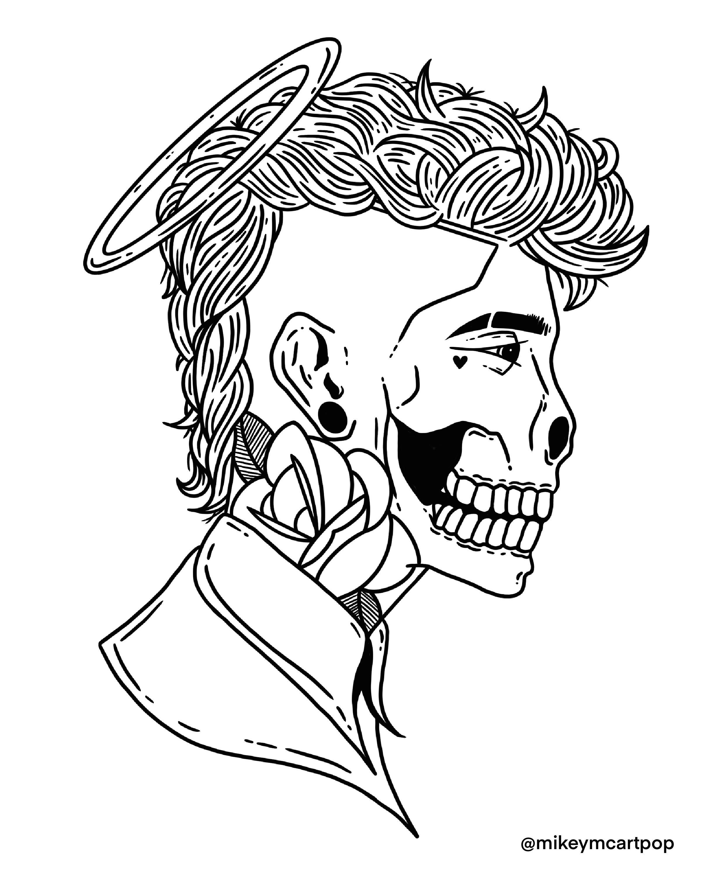 Printable PDF Coloring Page // goth Guy Tattoo Inspired Gothic Skull ...