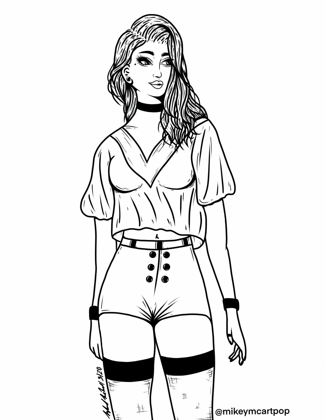 Printable PDF Coloring Page // gray Soft Goth Girl Fashion Full Body