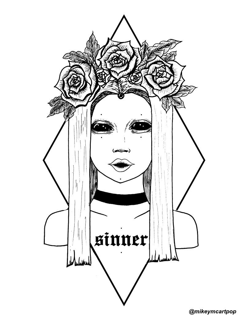 printable pdf coloring page sinner alien goth etsy australia