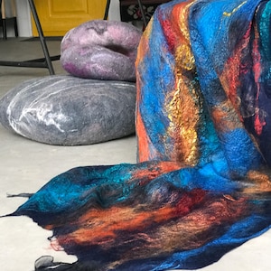 Meditation Shawl, Large Nuno Felted Scarf, Rust Shawl Cobweb wet felted scarf from, Ukraine shop