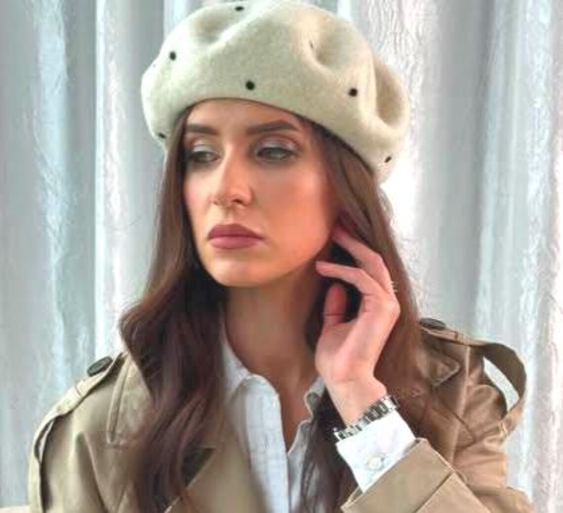Cite - Wool Beret with Large Bow and Veil Accent Black