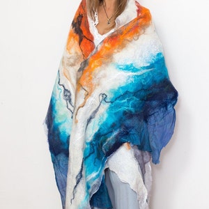 Large wool shawl, Cobweb Felted Scarf, Bohemian Art scarves, Cover up, Ukraine shop