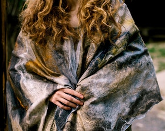 Bohemian Nuno Felt Scarf, Natural Wool Silk Shawl, Cozy Wrap