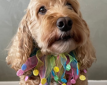 Decoratieve halsband met ruches | Hondenfeesthalsband | Stroken halsband | Pastelkleurige halsband voor honden | Hondshond franje