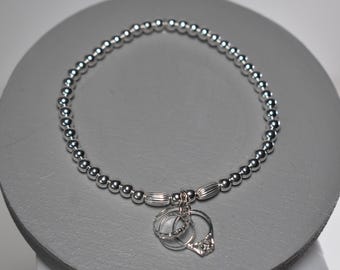 Three Rings Beaded Bracelet, Two Sizes, Sterling silver