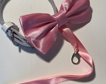 Satin Bow Tie Collar in Pink for Dog Ring Bearer | Collar for wedding and proposals | Pet Wedding Collar | Wedding Dog Collar