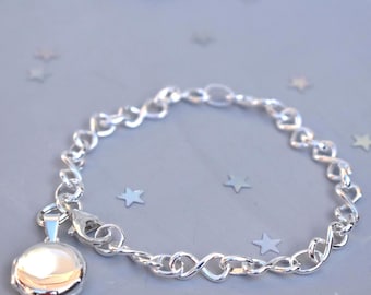 Sterling Silver Infinity Bracelet with Miniature Photo Locket | Wedding Jewellery