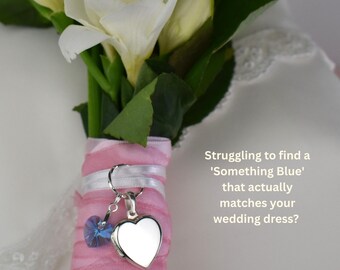 Something Blue Sterling Silver Heart Locket Bouquet Charm for Brides. Wear after the wedding.