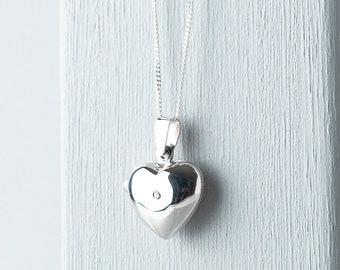 Love Heart photo locket, sterling silver with crystal inset and optional Swarovski birthstone | Anniversary, Birthday, keepsake jewellery