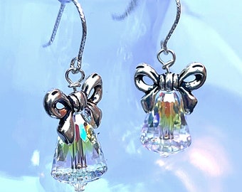 Wedding Bells, Crystal Bell Earrings,  Sterling Silver Crystal Earrings, Handmade Bell Earrings