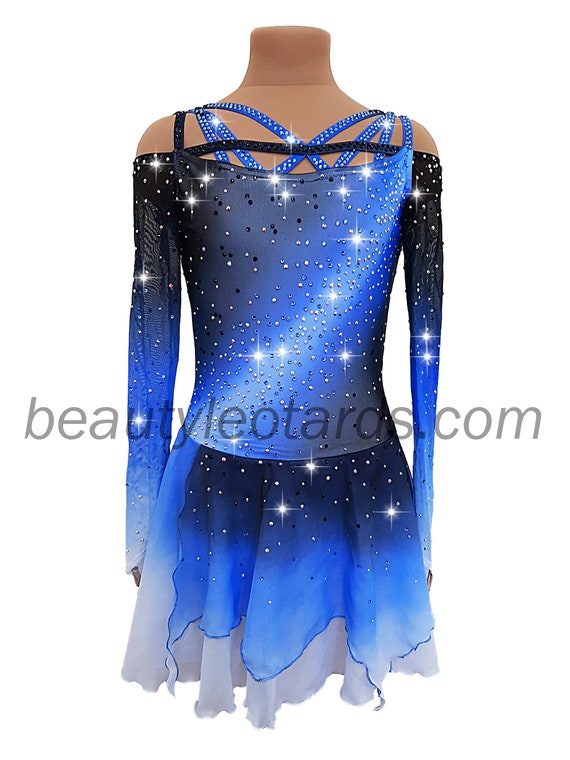Vestido de patinaje artístico, vestido de patinaje sobre hielo para mujer,  color azul pálido, elastano, de alta elasticidad, ropa de patinaje, hecha a