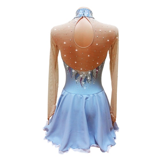 Details about   Ice Figure Skating Dress Competition blue-green un-beaded  asymmetry 
