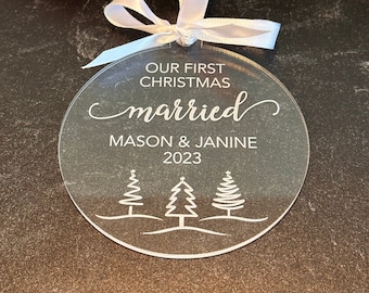 First Christmas Married Ornament, Happy Couple keepsake gift