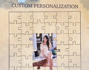 Graduation Photo Jigsaw Puzzle Guestbook Frame, Senior Custom Frame Engraved Keepsake for Messages, Unique Rustic Decor for Grad Party