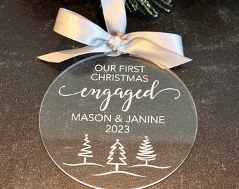 First Christmas Engagement Ornament, Happy Couple keepsake gift