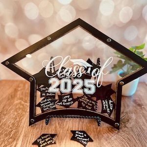 Graduation Guest Book Drop Box with grad hats, Alternative Guestbook Well Wishes and Memories for Graduating Seniors, Custom Memory Keepsake